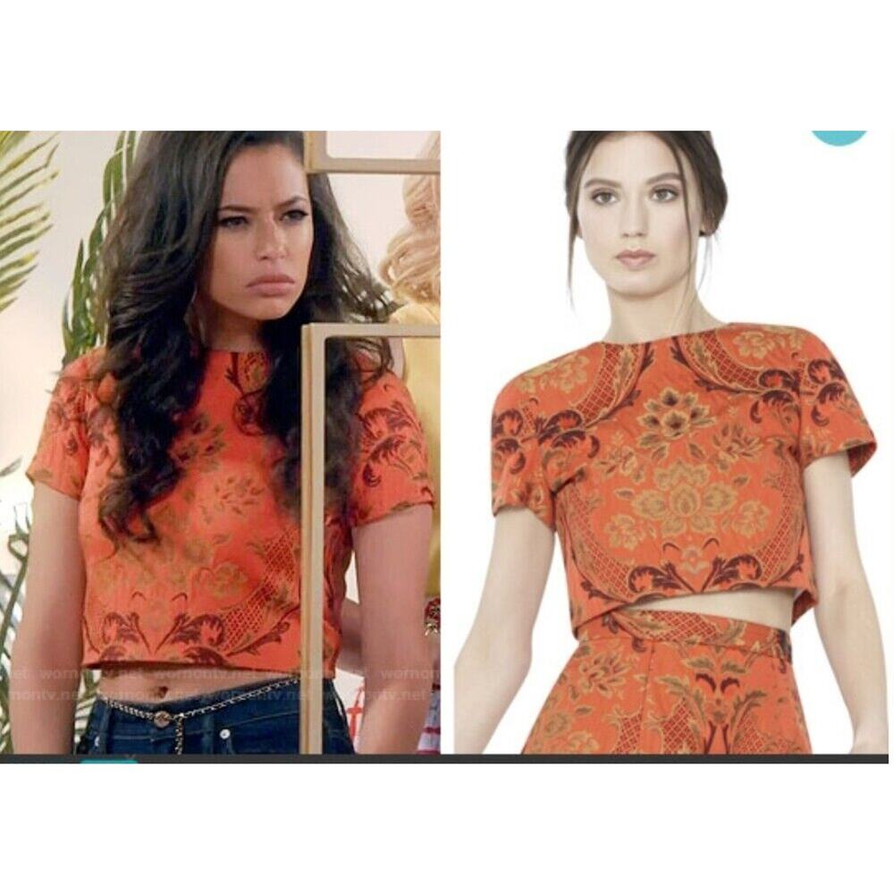 Alice + Olivia Orange Floral Crop Top